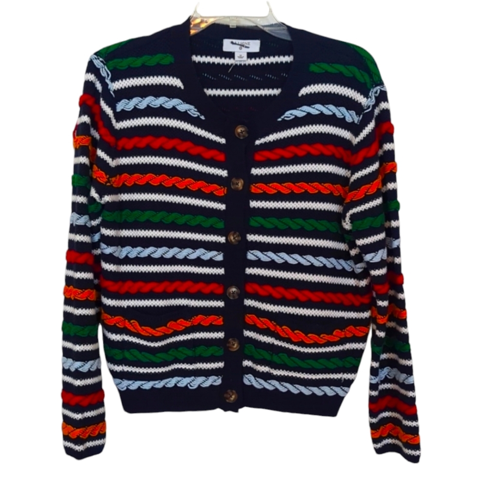 LALIGNE COLORFUL BRAIDED CARDIGAN SWEATER MEDIUM